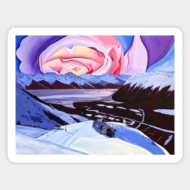 Alyeska Resort Rose Sunset Sticker by realartisbetter